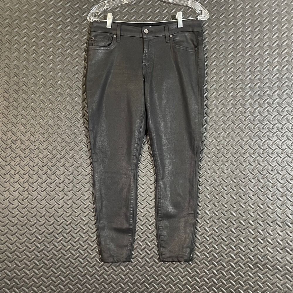 7 For All Mankind Black Faux Leather Ankle Skinny Pants Women Size 28 Mid Rise